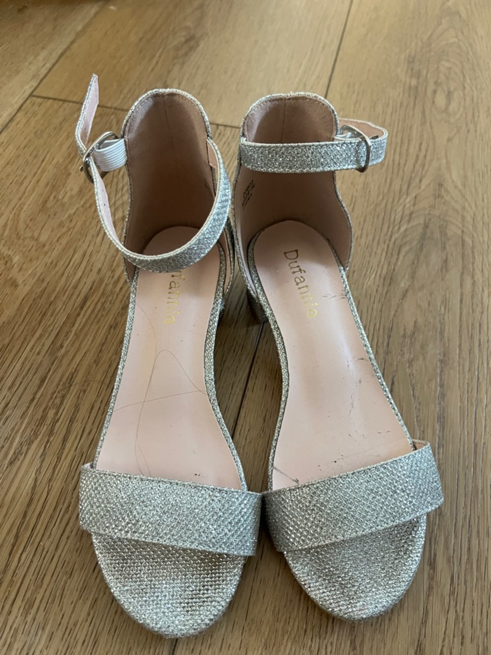 Women's Silver Glitter Ankle-Strap Sandals